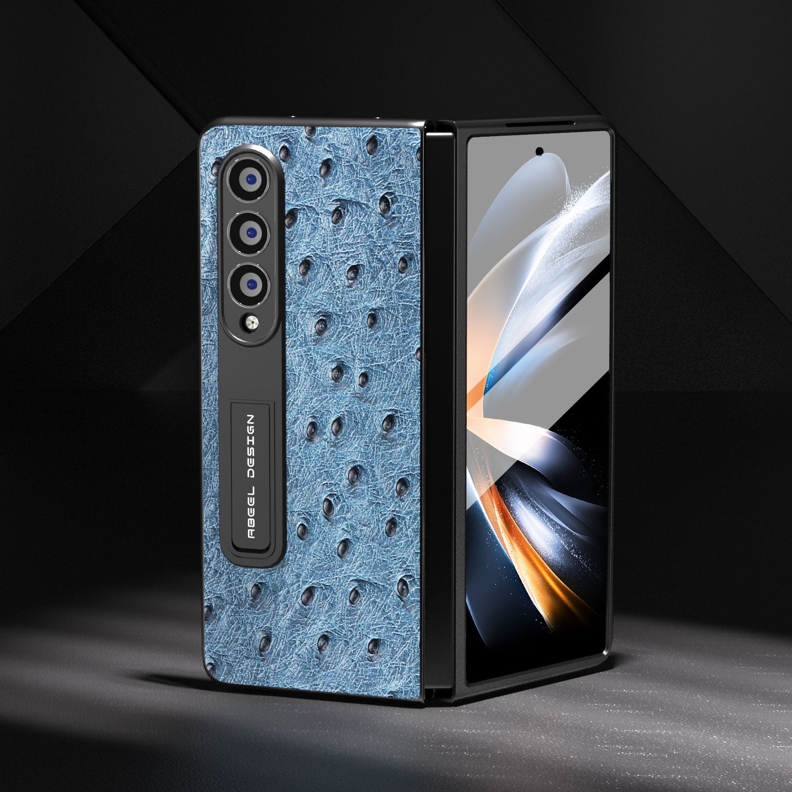 ABEEL Til Samsung Galaxy Z Fold4 5G Struds Tekstur Kickstand Cover Ægte kolæder PC-telefontaske med frontskærmsfilm ABEEL Til Samsung Galaxy Z Fold4 5G Struds Tekstur Kickstand Cover Ægte kolæder PC-telefontaske med frontskærmsfilm
